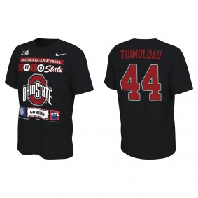 J.T. Tuimoloau Ohio State Buckeyes Black College Football Playoff 2022 Peach Bowl Illustrated T-Shirt