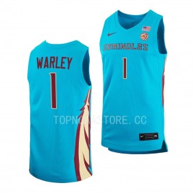 Jalen Warley Florida State Seminoles #1 Turquoise Alternate Basketball Jersey 2022-23 Replica