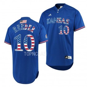 Kansas Jayhawks Janson Reeder Independence Day Royal #10 Jersey Authentic Baseball