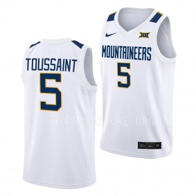 Joe Toussaint West Virginia Mountaineers #5 White Home Basketball Jersey 2022-23