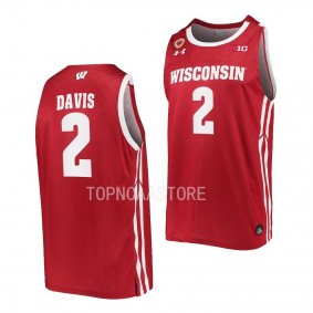 2022-23 Wisconsin Badgers Jordan Davis Red Replica Jersey Away Basketball