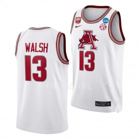 Jordan Walsh White 2023 NCAA March Madness Arkansas Razorbacksmens Basketball Jersey