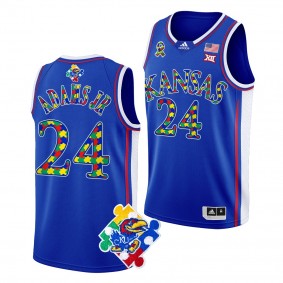 Kansas Jayhawks World Autism Awareness Day K.J. Adams Jr. 24 Royal Special Jersey Men