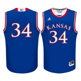 Male Kansas Jayhawks #34 Royal Blue Basketball Jersey