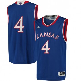 Male Kansas Jayhawks #4 Royal Blue Basketball Jersey