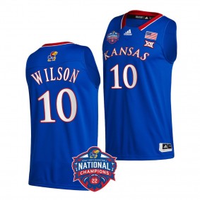 Kansas Jayhawks Jalen Wilson 2022 NCAA National Champions Royal Official Logo Jersey Men