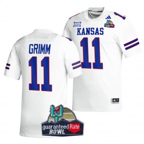 Kansas Jayhawks 2023 Guaranteed Rate Bowl Champs Luke Grimm #11 White Men's Football Jersey