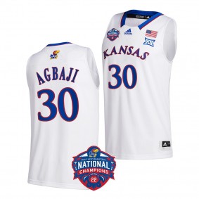 Kansas Jayhawks Ochai Agbaji 2022 NCAA National Champions White Official Logo Jersey Men