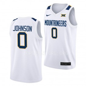 Kedrian Johnson West Virginia Mountaineers #0 White Home Basketball Jersey 2022-23