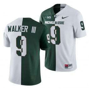 Kenneth Walker III #9 Michigan State Spartans White Green Split Edition Jersey College Football