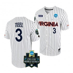 Virginia Cavaliers 2023 College World Series Kyle Teel #3 White Navy NCAA Baseball Jersey Men's