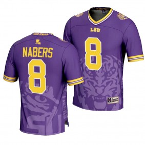 Malik Nabers LSU Tigers Icon Print #8 Jersey Men's Purple Football Fashion Uniform