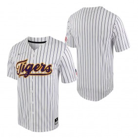 LSU Tigers Nike Pinstripe Replica Full-Button Baseball Jersey White Purple