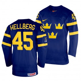 Magnus Hellberg Sweden Hockey 2022 IIHF World Championship Navy Away Jersey #45