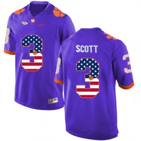 Male Clemson Tigers Artavis Scott #3 Purple NCAA Football US Flag Fashion Jersey