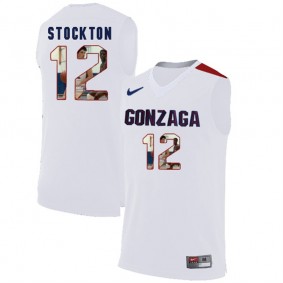 Male Gonzaga Bulldogs #12 David Stockton White NCAA Basketball Jersey with Player Pictorial