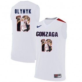 Male Gonzaga Bulldogs #13 Kelly Olynyk White NCAA Basketball Jersey with Player Pictorial