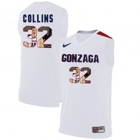 Male Gonzaga Bulldogs #32 Zach Collins White NCAA Basketball Jersey with Player Pictorial