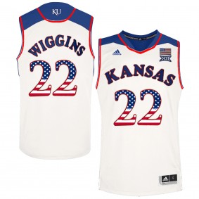 Male Kansas Jayhawks #22 Andrew Wiggins White College Basketball US Flag Jersey