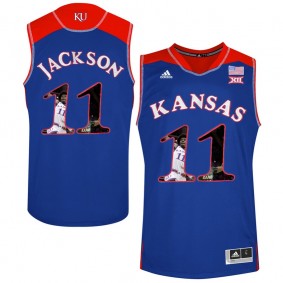 Male Kansas Jayhawks #11 Josh Jackson Royal NCAA Basketball Jersey with Player Pictorial