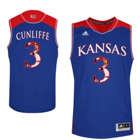 Male Kansas Jayhawks Basketball #3 Royal Player Portrait College Sam Cunliffe Jersey