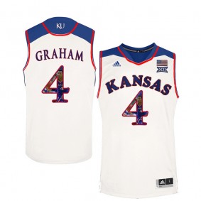 Male Kansas Jayhawks Basketball #4 White Player Portrait College Devonte' Graham Jersey