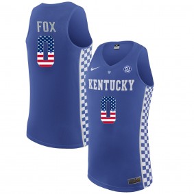 Male Kentucky Wildcats #0 De'Aaron Fox Royal Blue College Basketball Elite US Flag Jersey