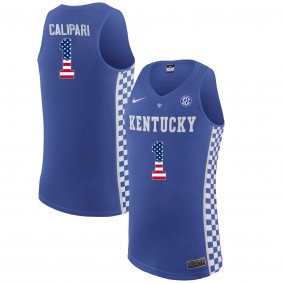 Male Kentucky Wildcats #1 John Calipari Royal Blue College Basketball Elite US Flag Jersey