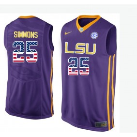 Male LSU Tigers #25 Ben Simmons Purple College Basketball Elite US Flag Jersey