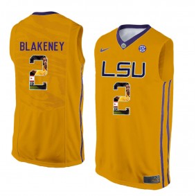 Male Antonio Blakeney #2 LSU Tigers Gold NCAA Player Pictorial Tank Top Basketball Jersey