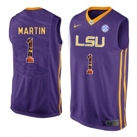 Male Jarell Martin #1 LSU Tigers Purple NCAA Player Pictorial Tank Top Basketball Jersey