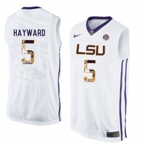 Male Kieran Hayward #5 LSU Tigers White NCAA Player Pictorial Tank Top Basketball Jersey