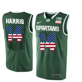 Male Michigan State Spartans #14 Gary Harris Green National Flag Basketball Jersey