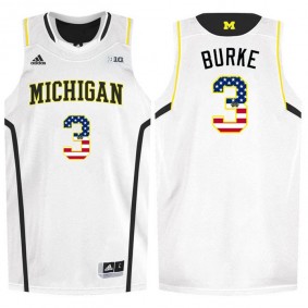 Male Michigan Wolverines #3 Trey Burke White National Flag Basketball Jersey