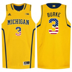 Male Michigan Wolverines #3 Trey Burke Yellow National Flag Basketball Jersey