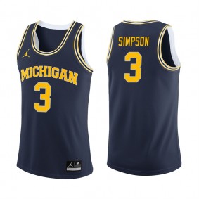 Male Michigan Wolverines Basketball #3 Navy College Zavier Simpson Jersey