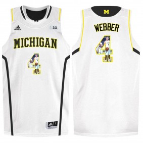 Male Chirs Webber #4 Michigan Wolverines White NCAA Player Pictorial Tank Top Basketball Jersey