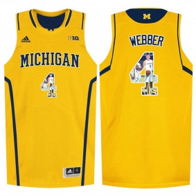 Male Chirs Webber #4 Michigan Wolverines Yellow NCAA Player Pictorial Tank Top Basketball Jersey