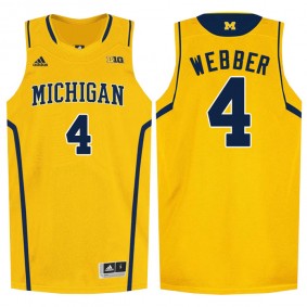 Male Chris Webber #4 Michigan Wolverines Yellow NCAA High-School Basketball NBA Player Jersey