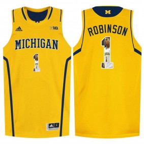 Male Glenn Robinson #1 Michigan Wolverines Yellow NCAA Player Pictorial Tank Top Basketball Jersey