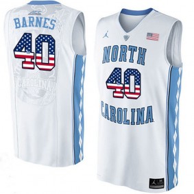 Male North Carolina Tar Heels #40 Harrison Barnes White National Flag Basketball Jersey