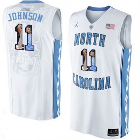 Male North Carolina Tar Heels #11 Brice Johnson White NCAA Basketball Jersey with Player Pictorial