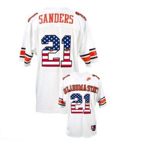 2017 US Flag Fashion Male Oklahoma State Cowboys #21 Barry Sanders White College Football Throwback Jersey