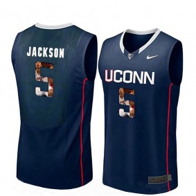 Male Uconn Huskies Basketball #5 Navy Player Portrait College Vance Jackson Jersey