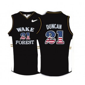 Male Wake Forest Demon Deacons #21 Tim Duncan Black National Flag Basketball Jersey