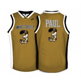 Male Wake Forest Demon Deacons #3 Chris Paul Gold NCAA Basketball Jersey with Player Pictorial