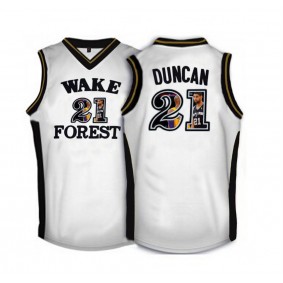 Male Wake Forest Demon Deacons #21 Tim Duncan White NCAA Basketball Jersey with Player Pictorial