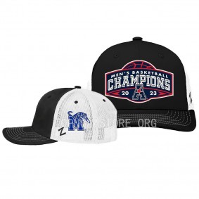 Memphis Tigers Black 2023 Aac Mens Basketball Conference Tournament Champs Locker Room Adjustable Hat