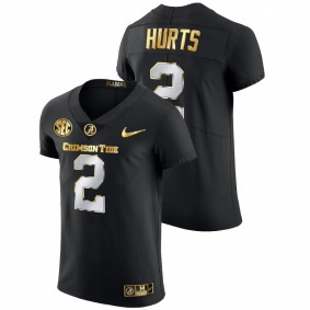 Men's Alabama Crimson Tide Jalen Hurts Black Golden Edition Authentic Jersey