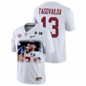 Men's Alabama Crimson Tide Taulia Tagovailoa White Player Portrait 2018 CFP National Championship Jersey